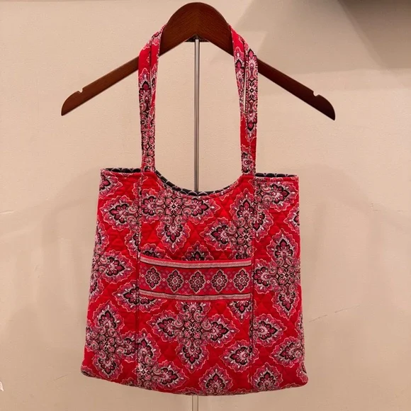 Rare Vera Bradley Tote Bag Retired Frankly Scarlet Red Black Paisley Pattern - Picture 1 of 9